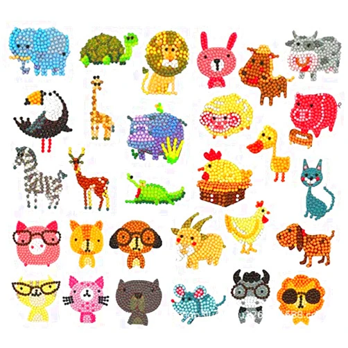 KACOLOR 33 Pieces 5D Animal Diamond Painting Stickers Diamond Art Mosaic Painting Stickers Kits (444624)