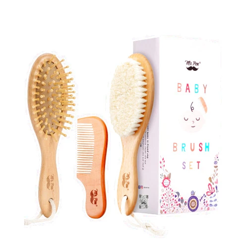 Mr. Pen- Baby Brush and Comb Set, 3Pcs, Wooden, Baby Hair Brush, Cradle Cap Brush, Baby Brush Set for Newborns, Infant Hair Brush, Baby Comb and Brush Set, Newborn Hair Brush, Baby Brushes for Hair