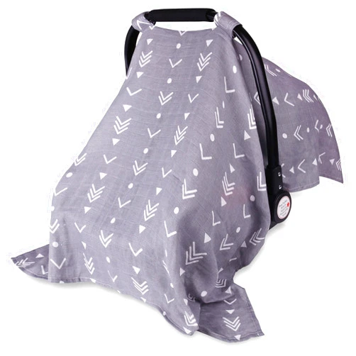 Metplus Muslin Baby Car Seat Canopy, Metplus Infant Carseat Cover - Extra Wide Universal Fit, Lightweight Breathable Soft for Babies Girls Shower Gift (Arrow)