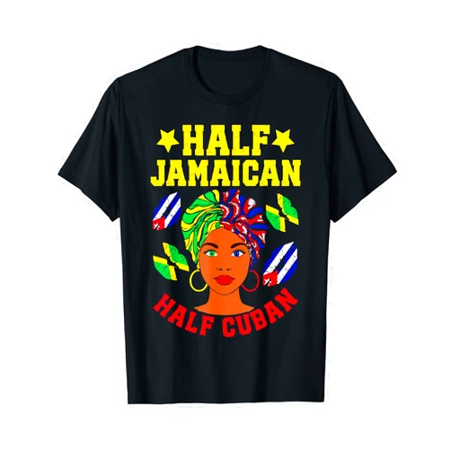 Cuban Jamaican Heritage Caribbean Pride Half Jamaican Half Cuban Mixed Roots Jamaica Cuba Flag T-Shirt