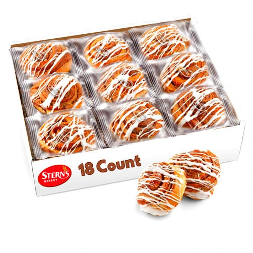Stern's Bakery Cinnamon Rolls with White Icing | [18] Cinnamon Buns Individually Wrapped | Great Breakfast Pastry, Back to School Snacks | Kosher, Dairy Free & Nut Free | Stern’s Bakery