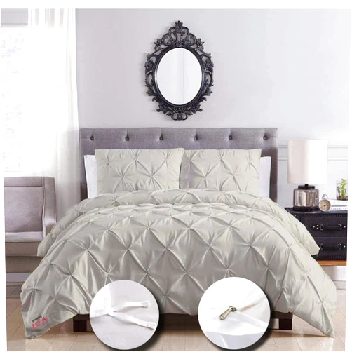 eBeddy Linens 800 TC Soft Egyptian Cotton Extra Large King 136x120 Size 3-Pieces Pinch Pleated Pintuck Duvet Cover with Corner Ties & Zipper Closure Durable and Fade Resistant, Silver Grey