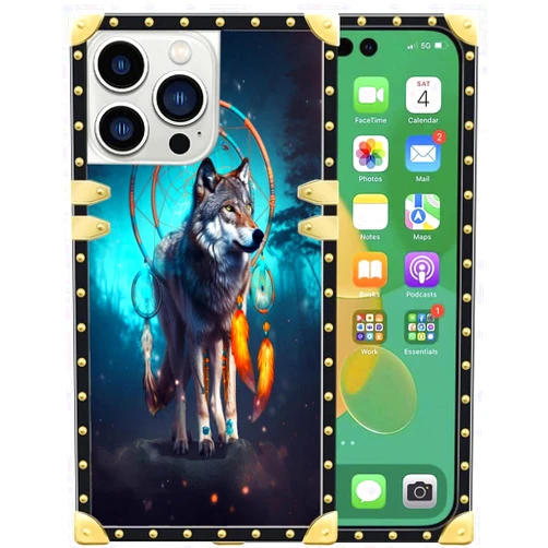 DeweiDirect Mobile Phone Case for iPhone 14 Pro with Wolf Art Print JX090 Pattern Slim Soft TPU Corner Shockproof Protection Bumper Back Cover