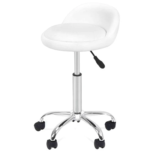 HomGarden Height Adjustable Rolling Swivel Salon Stool, PU Leather Hydraulic Ergonomic Chair with Backrest Wheels for Office Work Tattoo Massage Facial Spa Manicure Dentist Clinic, White