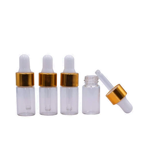 Glasstore 15Pcs Glass Essential Oil Dropper Bottles Clear Mini 1ml/2ml/3ml Perfume Dropping Bottle Cosmetic Sample Vials with Gold Cap and White Latex