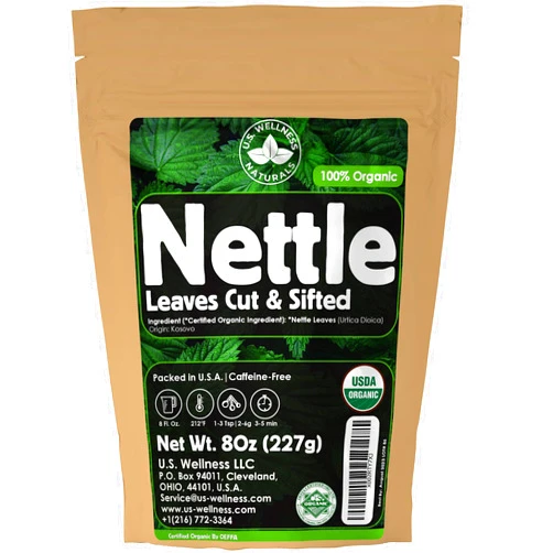 U.S. Wellness Naturals Nettle Tea - 8Oz (REAL WILD HARVEST) | 100% USDA Certified ORGANIC | Loose Leaf (Urtica Dioica aka Stinging Nettle) Cut & Sifted