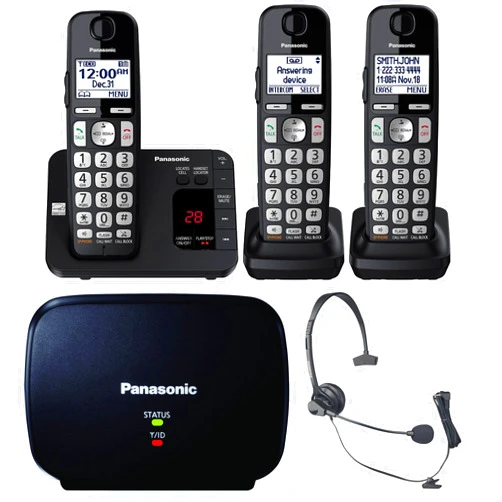 Panasonic DECT 6.0 Expandable Cordless Phone System with Answering Machine and Call Blocking - 3 Handsets - KX-TGE433B (Black)