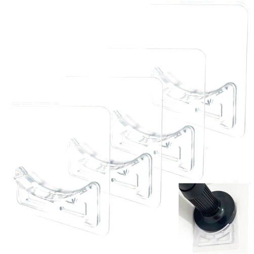 Venupple Spring Tension Rod Holder, 4 Packs Transparent Shower Rod Bracket No Drilling, Adhesive Tension Curtain Rod Retainer Shower Curtain Rod Holder, 2.15 inches