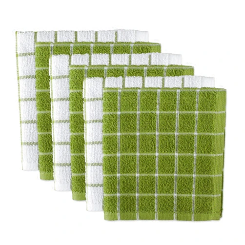 DII Basic Terry Collection Windowpane Dishcloth Set, 12x12, Antique Green, 6 Piece