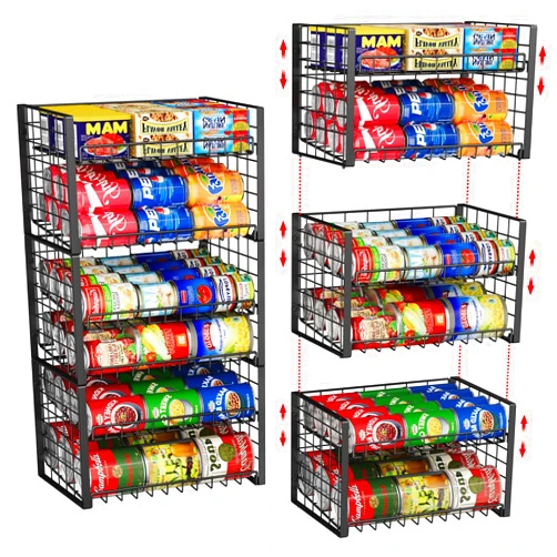Sbanmao 3-Pack Stackable Can Rack Organizer for Pantry, Adjustable Can Holder for Various Ounce of Cans up to 90, Rolling Can Dispenser for Canned Food Soup Goods Storage in Kitchen Cabniet, 2 Tier, Black