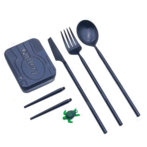 Outlery | Portable & Reusable Stainless Steel Travel Cutlery Set and Reusable Chopsticks (Whale Blue) Pocket Sized Cutlery Set
