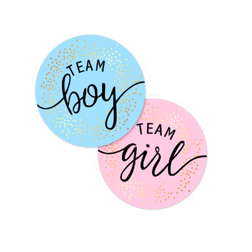 Nothers Gender Reveal Stickers for Party Invitations and Voting Games, 120pcs Team Boy and Team Girl Labels with Gold Foil for Reveal Parties and Baby Showers (Pink,Blue) (OKA-080401)