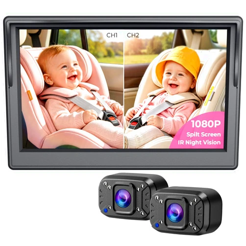 Itomoro Baby Car Camera, Easily Install Baby Car Mirror 1080P Clear Car Baby Camera for Rear Facing Seat Backseat Dual Channel 5 inch Display with 2 IR Night Vision Camera