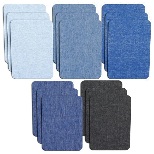 COMNICO Denim Patches for Jeans Kit, 15 PCS Jean Patches 5 Colors Light Blue Iron on Patches Sew on Jean Patches Repair Kit for Clothing Jeans Repair