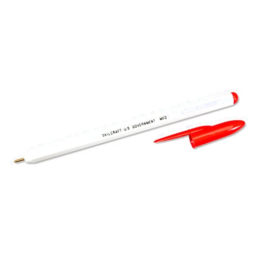 Skilcraft 7520010594125 SKILCRAFT Stick Ballpoint Pen, Medium 1mm, Red Ink, White Barrel, Dozen