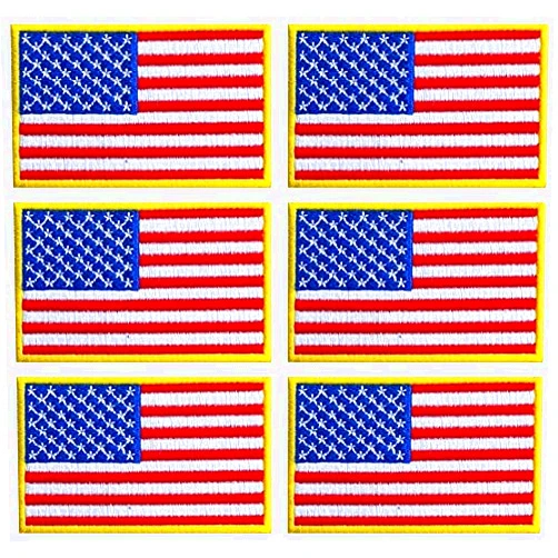 Graphic Dust Pack 6, 3x2 Inches, US USA United States of America Flag Embroidered Iron On Patch Applique American Army Military Uniform Costume Yellow Red Blue