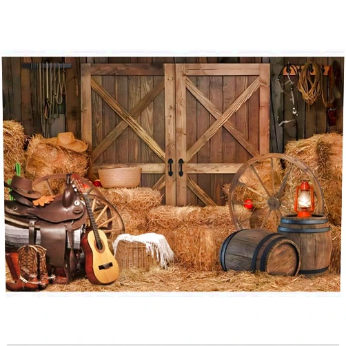 Canessioa Western Cowboy Backdrop Party Supplies Decorations Wild West Farmhouse Barn Backdrop Guitar Boots Photography Background Cosplay Boy Birthday 10x8ft(300x240cm) Extra Large Banner Photo Studio Props