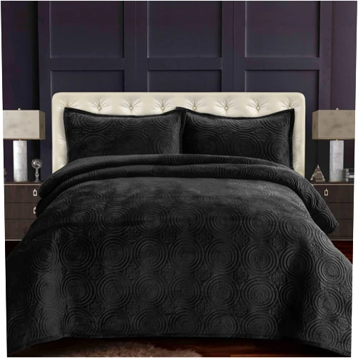 Tribeca Living Oversized Velvet Quilt, 3-Piece Queen Bed Set, 260GSM Soft Quilted Velvet, Includes One Quilt & Two Shams, Steel Grey