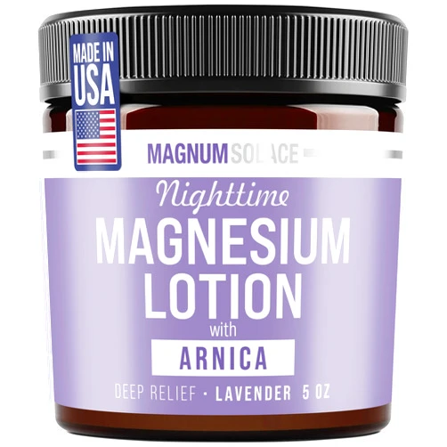 Magnum Solace Nighttime Magnesium Lotion with Arnica – Soothing Relief & Relaxation, Highly Concentrated Magnesium for Muscles & Joints – Apply to Legs or Feet Before Bed – Skin-Friendly