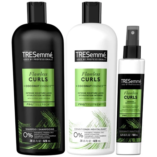 TRESemmé Pro Care Curls Shampoo and Conditioner Set Plus Flawless Curls Leave-In Conditioner Spray with Coconut Oil - Sulfate-Free Shampoo & Conditioner, Hair Care Gift Set for Women (3 Piece Set)