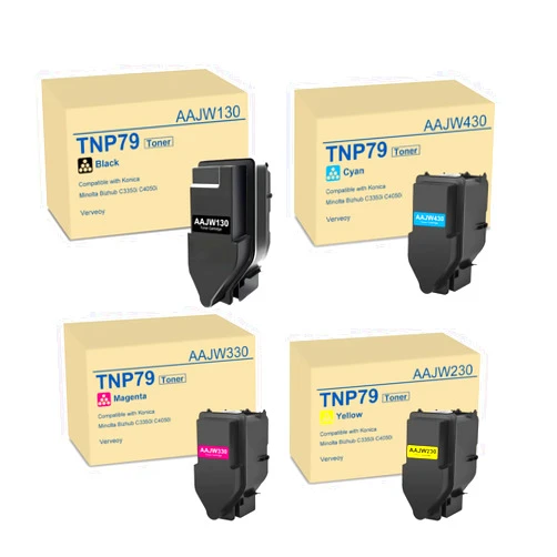 Verveoy TNP79 TNP-79 AAJW130 AAJW430 AAJW330 AAJW230 High yield Toner Cartridge Replacement for Konica Minolta TNP79K TNP-79K TNP79C TNP79M TNP79Y Compatible with Bizhub C3350i C4050i Printer (4pk, CMYK)