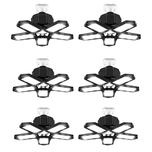 BRAINIAC 6 Pack LED Garage Light Bulb 100W Super Bright Garage Lights Deformable Garage Light Fixture with 5 Adjustable Panels E26/E27 Screw-in Garage Lights Ceiling Led for Basement Workshop