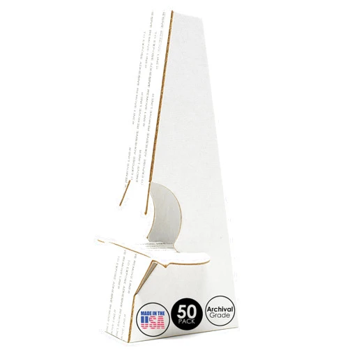 Golden State Art, Cardboard Easel Back, Self Stick Stand, Archival Quality Acid-Free, 9 Inch Double Wing, Display Signs Pictures Brochures Posters Photographs and Document (Pack of 50) White