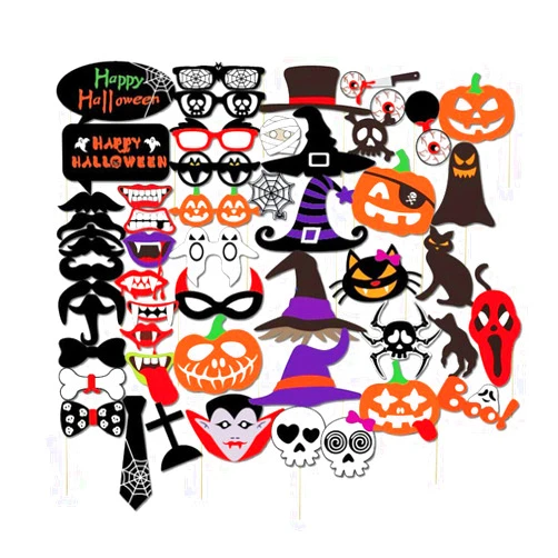SWYOUN 52PCS Halloween Party Supplies Decoration Card Masks Pumpkin Photo Booth Props
