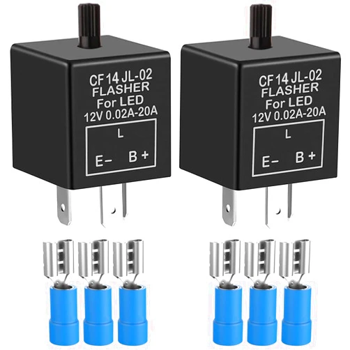 Gebildet 2 pieces 12V 3 Pin Electronic LED Flasher Relay 0.1W-150W c/m Motorcycle Turn Signal Adjustable Flasher CF-14KT, comes with 6pcs Terminals