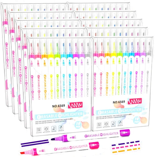 Zhehao Erasable Highlighters, Smooth Writing Double Head Highlighter for Highlighting and Marking, Assorted Colors, No Bleeding Highlighters for School office Back to School Supplies(100 Pcs)