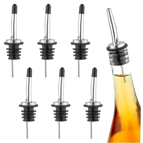 Zulay Kitchen Zulay 6 Pack Stainless Steel Liquor Pourers with Rubber Dust Caps - Tapered Spout Liquor Bottle Pourers for Alcohol - Pour Spout For Liquor Bottles, Olive Oil Dispensers, Syrup, Vinegar, Juice