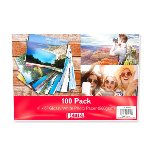Better Office Products Glossy Photo Paper, 4 x 6 inch, 100 Sheets, by Better Office Products, 200 gsm, 4 x 6, 100-Count Pack