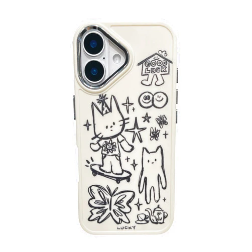 Emylisa Designed for iPhone Case, Cute Cat Butterfly Star Lucky Line Drawing Soft Phone Case (White,for iPhone 13)