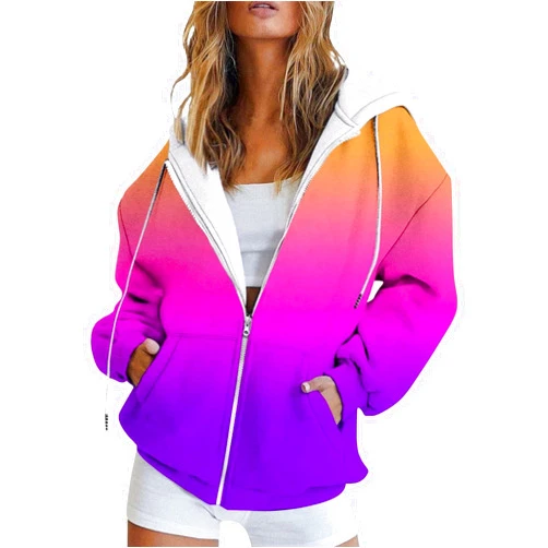 Generic Womens Fall Tops,Drawstring Graphic Zip up Hoodies Loose Preppy Sweatshirt with Pocket Fall Fashion Clothes