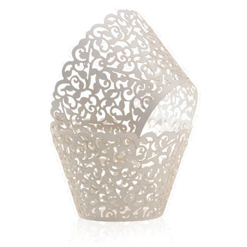 KPOSIYA Pack of 120 Cupcake Wrappers Artistic Bake Cake Paper Cups Vine Designed Laser Cut Cupcake Wraps Baking Cup Muffin Case Trays for Wedding Baby Shower Party Birthday Decoration (120, White)