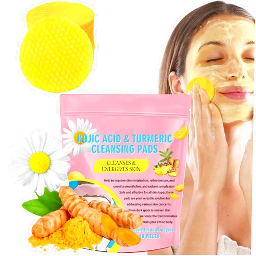 Zenbora 40 PCS Kojic Acid Turmeric Cleansing Pads for Face & Body, Face Cleansing Sponge with Safe & Natural Ingredients for Excess Oil/Sebum, Blackhead, clogged Pores