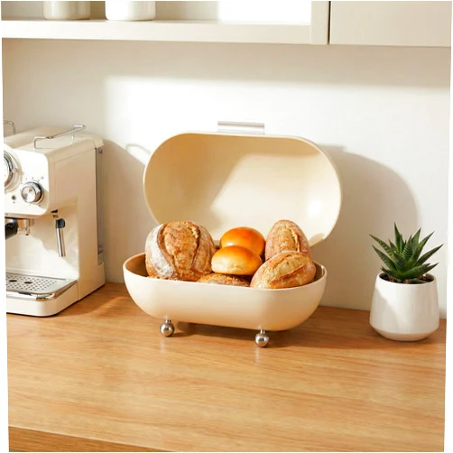 PRETYZOOM Bread Box for Kitchen Countertop, Vintage Bread Storage Container with Hinged Lid, Metal Breadbox Holder for Pastries/Loaves/Dry Food, Space-Saving