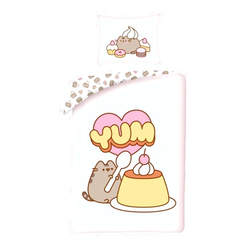 Halantex PUSHEEN YUM Pudding Sweet Shop Reversible Single Bed Set 2-Piece Duvet Cover 140 x 200 cm and Pillowcase 70 x 90 cm, 100% Cotton, Oeko-Tex Standard 100