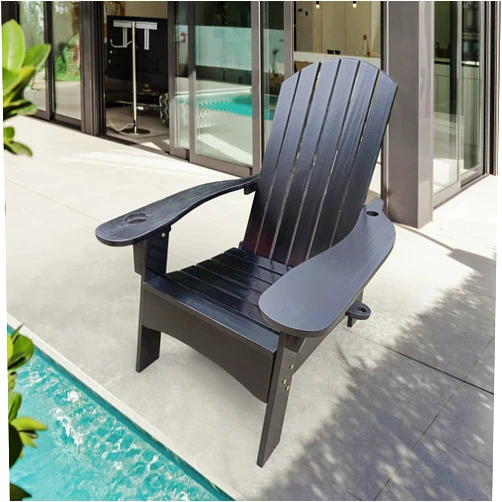Geelife Outdoor or indoor Wood Adirondack chair with an hole to hold umbrella on The arm,Black