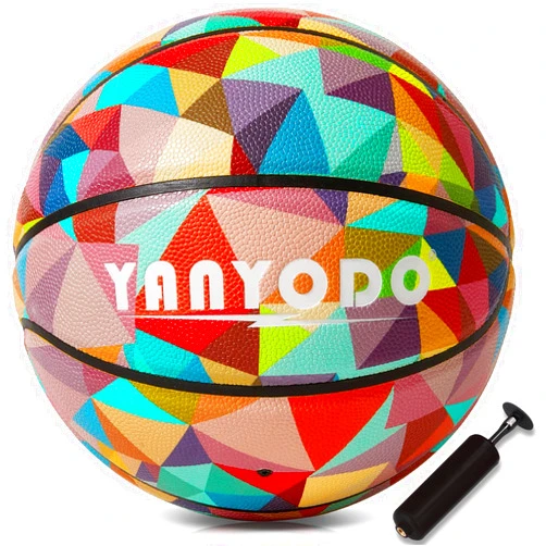 YANYODO Basketball Size 7 Basketballs with Pump Arena Training Beginners Adults & Youth Ball Game Indoor Outdoor Colourful Basketball Ball
