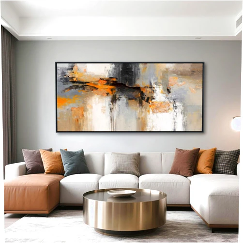 AJAZIKO Large Abstract Canvas Wall Art - Wall Art for Living Room and Bedroom, Modern Wall Decor in Orange and Gray Hues, Perfect Office Decorations for Work