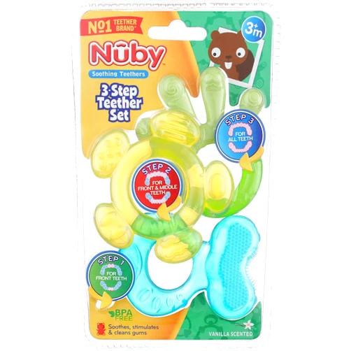 Nuby 3 Step Soothing Teether 3 Piece Set- Assorted Color