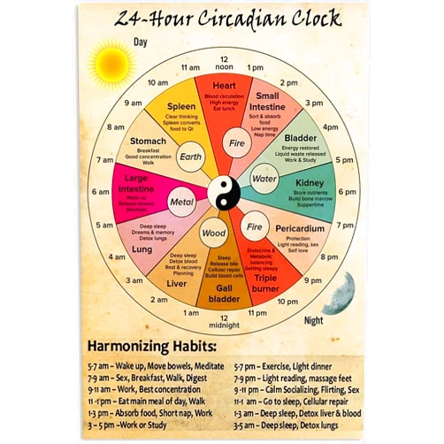 Sebary Vintage Tin Sign 24 Hour Circadian Clock Organ Clock Unframed Knowledge Wall Art Chinese Medicine Healthy Art 8x12 Inch Cafe School Decor