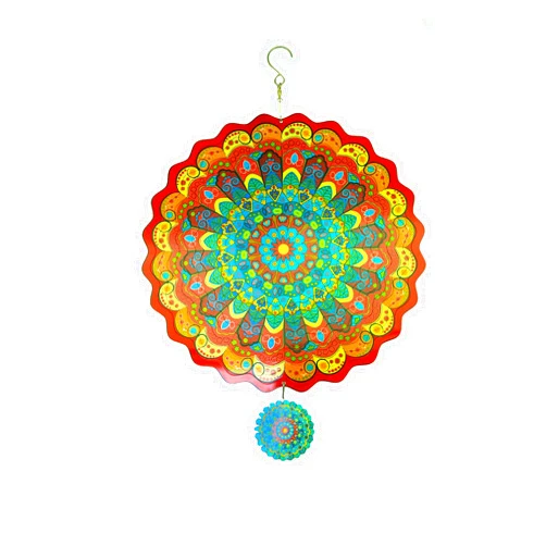 Dinoneyi Wind Spinner Outdoor Metal Mandala red-Blue 12inch 3D Stainless Steel Garden Sculpture 3D Wind Spinner Hanging Yard Garden Decor Gifts Indoor/Outdoor Décor