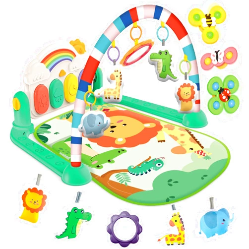 Joryuek Baby Gyms Play Mats, Tummy Time Mat Toys, Infant Play Mat and Activity Gym, Baby Play Piano Gym Mat, Play Mats for Babies Newborns and Toddlers, Baby Activity Mat Toys 0-3-6-12 Months (Green)