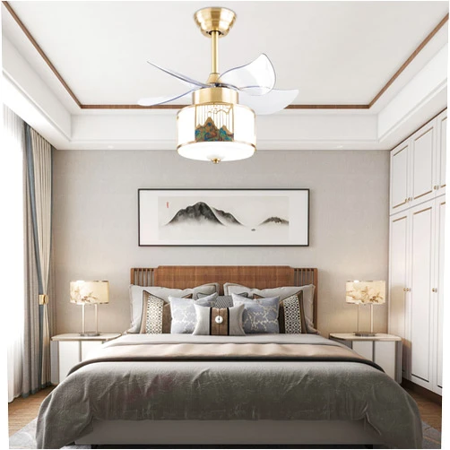 SHOUMANUAL 23” Small Ceiling Fan with Lights and Remote Control, Modern Flush Mount Low Profile Ceiling Fan with 4 Reversible Blades, 3-Color & 6-Speed & Timer for Indoor Bedroom (Gold)