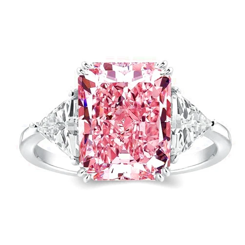 RODIFFY 4.0CT Radiant Cut Yellow,Pink,Clear Engagement Ring,3-Stone Simulated Diamond Ring,Colored Gemstones 925 Sterling Silver Promise Ring