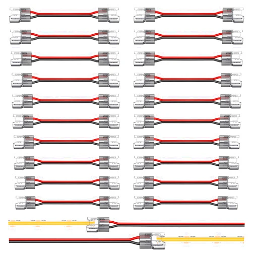 VISDOLL 20 Pack COB LED Connectors, 2 Pins 8mm Solderless Crystal Connector 15cm Double Headed Snap Connector Low Voltage Single Color Light Strip Connectors for DIY COB/SMD Light Strips
