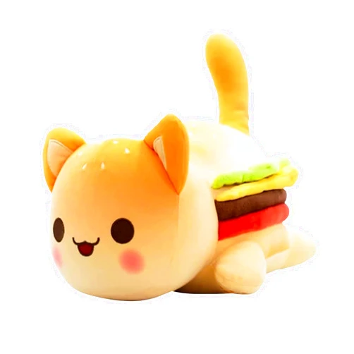 Womise Cat Stuffed Animal Plush,Cat Food Plushies Cat, Cute Anime Cartoon Cat Stuffed Animal Figure Toy Plush Pillow Gift for Kids and Festival Gift (hamburger cats)