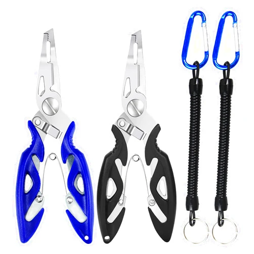 OXDFNZU Fishing Pliers, Stainless Steel Fish Hook Remover 2PCS, Multi-Function Fishing Line Cutter Split Ring Opener, Fishing Braid Scissors Gear Accessories Fish Gripper with Lanyard Fly Fishing Tool